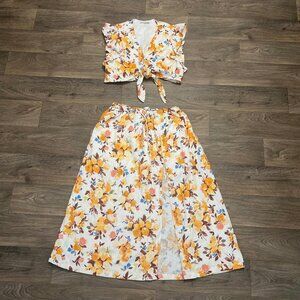 Abercrombie & Fitch Linen Resort Maxi Skirt and Tie Knot Top Set Size XL